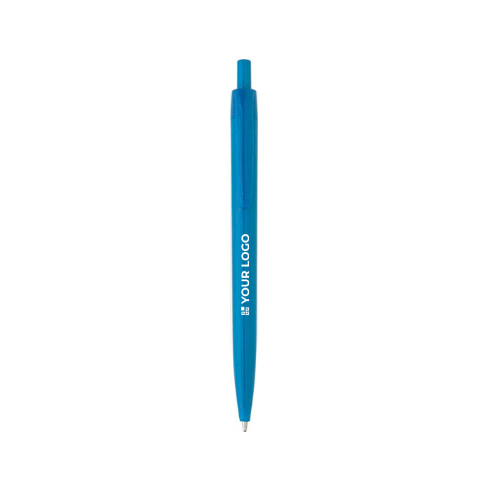Canetas de plástico personalizadas coloridas tinta azul Monocolor cor azul-claro vista principal