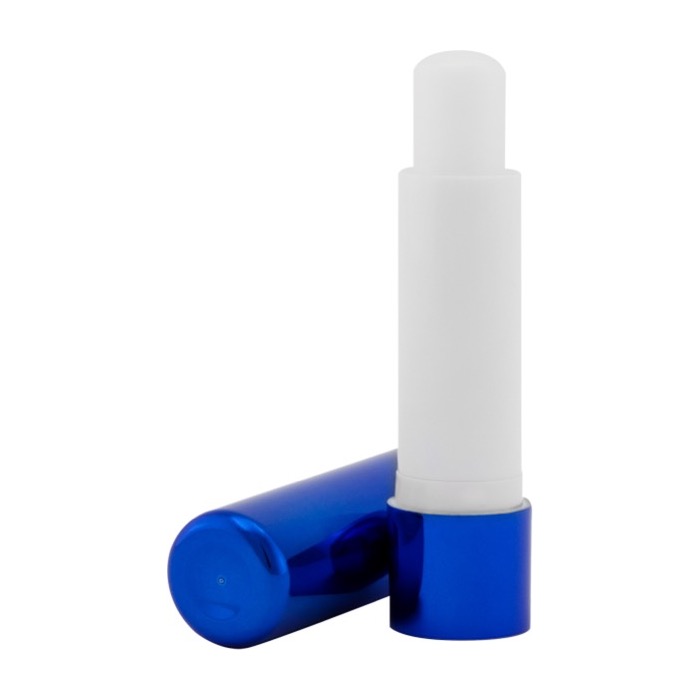 Bálsamo labial embalagem com efeito metálico cor azul