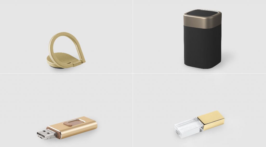 brindes tecnológicos em dourado