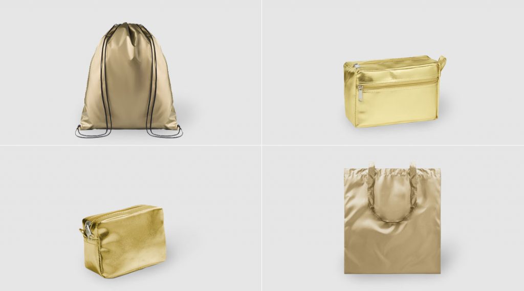 sacos dourados e nécessaires