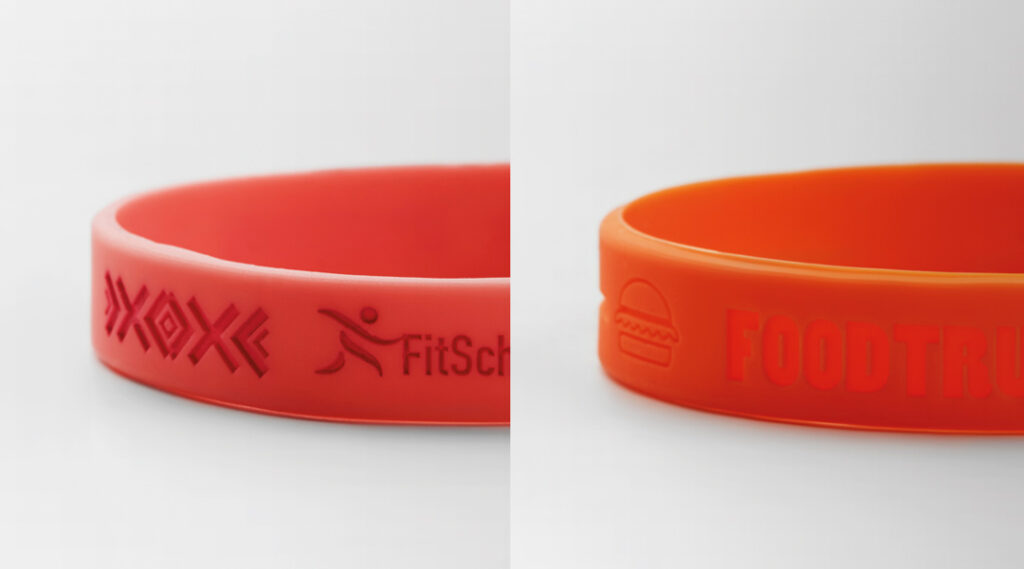 pulseiras com personalização em relevo por termogravação
