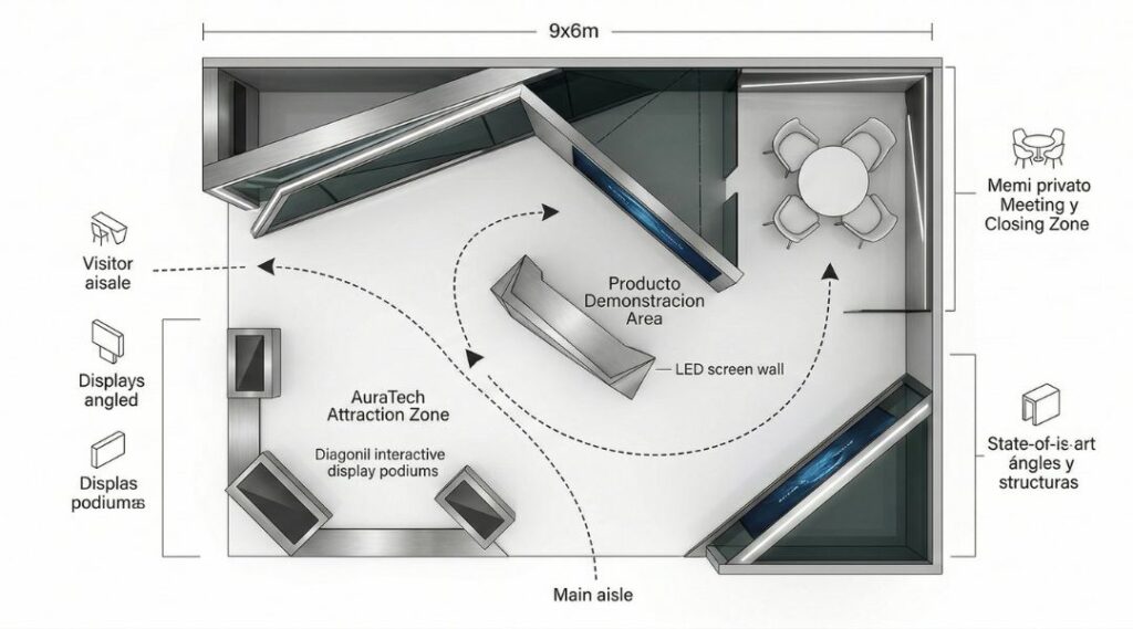 esboço de stand em feiras - zonas