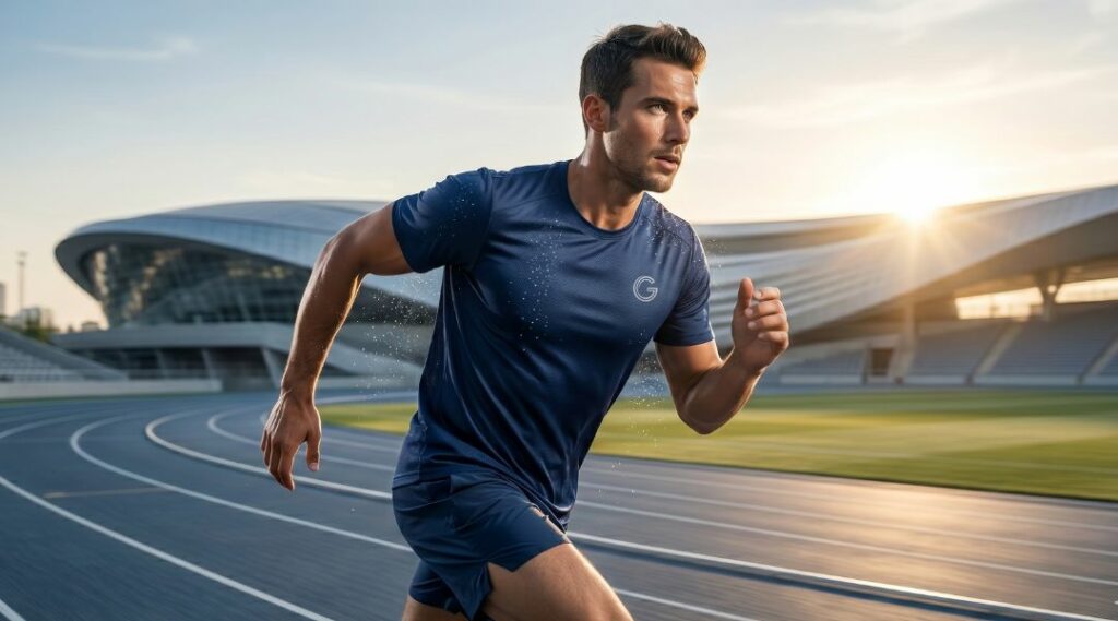 Homem com roupa desportiva técnica a correr