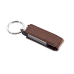 Porta-chaves USB personalizados de metal com protetor de couro Magring cor castanho