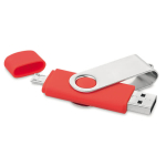 Pens USB corporativas alongadas conector telemóvel Techmate OTG cor vermelho