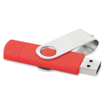 Pens USB corporativas alongadas conector telemóvel Techmate OTG cor vermelho