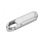 Pen USB corporativa de aço inoxidável com mosquetão Metalhold cor branco