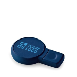 Pen USB corporativa, original design circular e acabamento de borracha cor azul