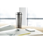 Copo térmico personalizado de aço com tampa preta 400ml Executive cor prateado mate vista conjunto