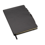 Caderno promocional com caneta folhas A5 pautadas Hemming cor preto
