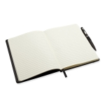 Caderno promocional com caneta folhas A5 pautadas Hemming cor preto terceira vista