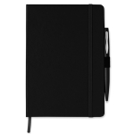 Caderno promocional com caneta folhas A5 pautadas Hemming cor preto quarta vista