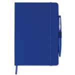 Caderno promocional com caneta folhas A5 pautadas Hemming cor azul