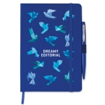 Caderno promocional com caneta folhas A5 pautadas Hemming cor azul terceira vista principal