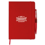 Caderno promocional com caneta folhas A5 pautadas Hemming cor vermelho segunda vista principal