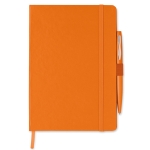 Caderno promocional com caneta folhas A5 pautadas Hemming cor cor-de-laranja