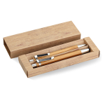 Conjunto ecológico de caneta e lápis para oferecer tinta azul Bambu cor madeira