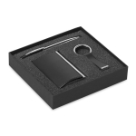Set Porta-cartões metálico, porta-chaves e caneta tinta azul Business cor preto