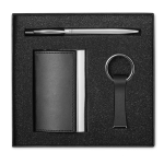 Set Porta-cartões metálico, porta-chaves e caneta tinta azul Business cor preto terceira vista
