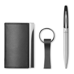 Set Porta-cartões metálico, porta-chaves e caneta tinta azul Business cor preto quarta vista