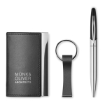 Set Porta-cartões metálico, porta-chaves e caneta tinta azul Business cor preto vista principal quarta vista