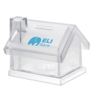 Mealheiro personalizado em forma de casa fabricado em plástico Micasa cor transparente terceira vista principal