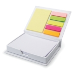 Bloco de notas personalizado de cartão branco com notas adesivas Memoset cor branco segunda vista
