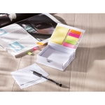 Bloco de notas personalizado de cartão branco com notas adesivas Memoset cor branco segunda vista conjunto