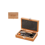 Set elegante de vinho corporativo com 3 acessórios em caixa Riesling cor madeira vista principal