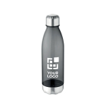 Garrafa publicitária de tritan com tampa e base de aço 600ml cor cinzento transparente vista principal
