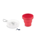 Porta-chaves com copo dobrável, porta-comprimidos e mosquetão MediCup cor vermelho