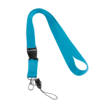 Lanyard de 2 cm de poliéster com minilanyard e fecho Doubleclip Plus cor ciano