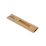 Caneta de bambu com mecanismo rotativo e clip de metal, tinta azul cor natural na bolsa