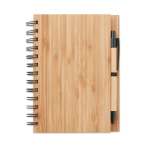 Caderno reciclado com caneta e capa de bambu folhas A5 pautadas Bamboo cor madeira