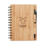 Caderno reciclado com caneta e capa de bambu folhas A5 pautadas Bamboo cor madeira vista principal