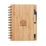 Caderno reciclado com caneta e capa de bambu folhas A5 pautadas Bamboo cor madeira segunda vista principal