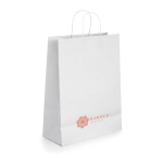 Saco publicitário barato de papel kraft branco 90 g/m2 Retail cor branco imagem com logo