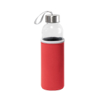 Garrafa de vidro com tampa de aço inoxidável e fita, 520 ml cor vermelho