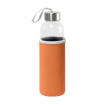 Garrafa de vidro com tampa de aço inoxidável e fita, 520 ml cor cor-de-laranja