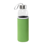 Garrafa de vidro com tampa de aço inoxidável e fita, 520 ml cor verde-claro