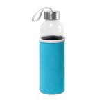 Garrafa de vidro com tampa de aço inoxidável e fita, 520 ml cor azul-claro