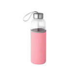Garrafa de vidro com tampa de aço inoxidável e fita, 520 ml cor cor-de-rosa claro