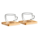 Conjunto 2 chávenas de café pequenas com base de bambu 60ml Espresso cor transparente