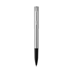 Caneta roller clássica da marca tinta preta Waterman Graduate cor prateado vista frontal
