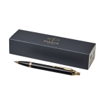 Canetas metálicas personalizadas com estojo tinta azul Parker IM Gold cor preto segunda vista frontal