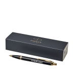 Canetas metálicas personalizadas com estojo tinta azul Parker IM Gold vista principal