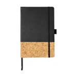 Elegante caderno capa de cortiça, folhas A5 pautadas JournalBooks Cork cor preto segunda vista frontal