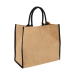 Saco tote de juta com fecho de velcro e alças duplas Jute Edge cor preto