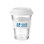 Copo para levar de vidro com tampa e faixa 350ml Takeaway Cristal cor branco vista principal