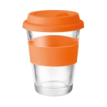 Copo para levar de vidro com tampa e faixa 350ml Takeaway Cristal cor cor-de-laranja